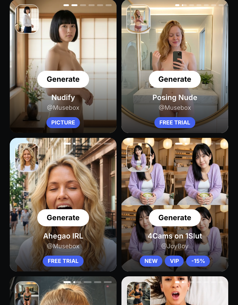 Template cards — badges, source thumbnails, carousel indicators